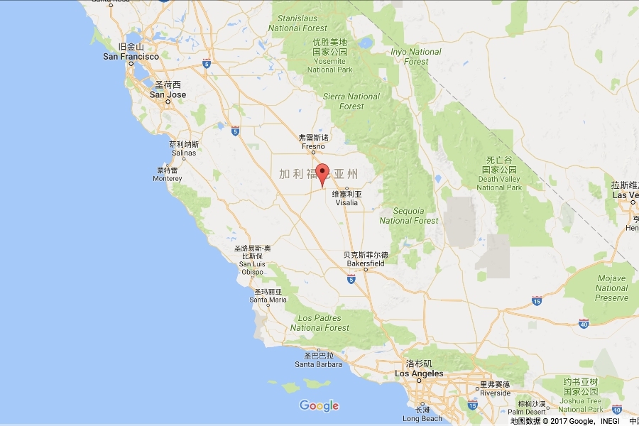 汉福德在加利福尼亚州中的位置