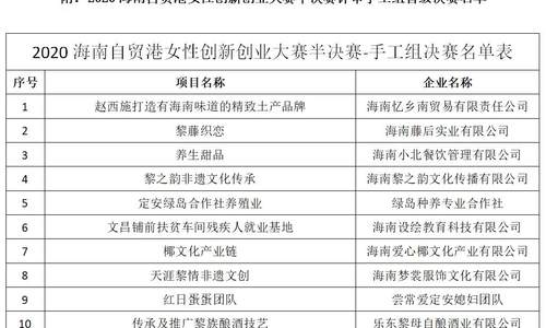 2020海南自贸港女性创新创业大赛半决赛 手工组评审结果公布