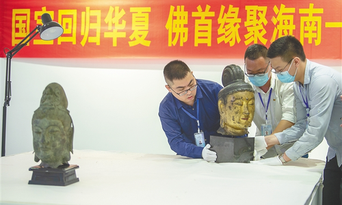 海口迎来两尊欧洲回流佛首文物
